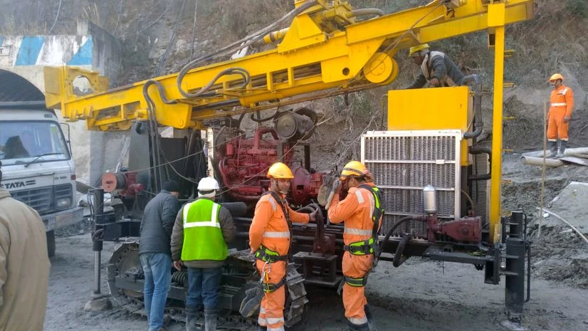 Uttarakhand floods, Uttarakhand glacier burst A new machine has been brought to Tapovan tunnel to carry out further drilling, at Joshimath in Chamoli district on Saturday.