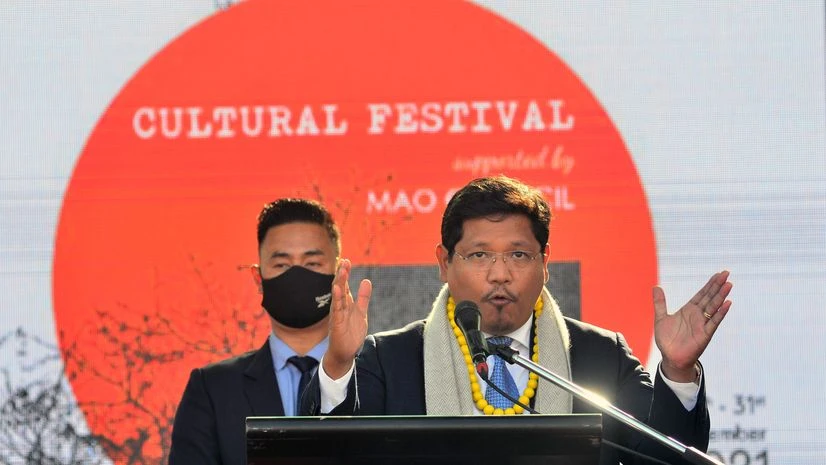 Conrad K Sangma Meghalaya Chief Minister Conrad K Sangma addresses during the Makhel Heritage Conclave cum Mao Students' Union Conference at Makhel Village, in Senapati district of Manipur.