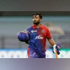 Delhi Capitals batsman Rishabh Pant after his dismissal, during the Indian Premier League 2022 match between Mumbai Indians and Delhi Capitals, at the Wankhede Stadium, in Mumbai on Saturday. (A Delhi Capitals, Rishabh Pant