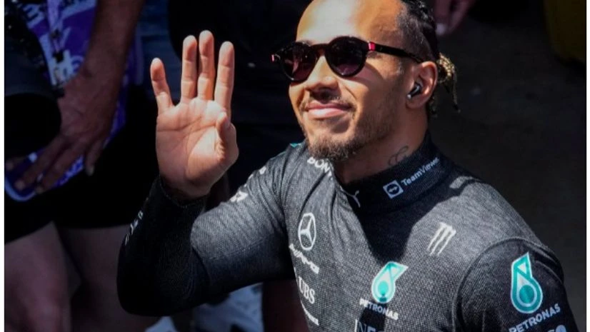 Lewis Hamilton Mercedes driver Lewis Hamilton of Britain waves as he leaves his motorhome prior to the start of the third practice session at the Barcelona Catalunya racetrack in Montmelo, Spain, Saturday, May 21, 2022. The Formula One race will be held on Sunday.