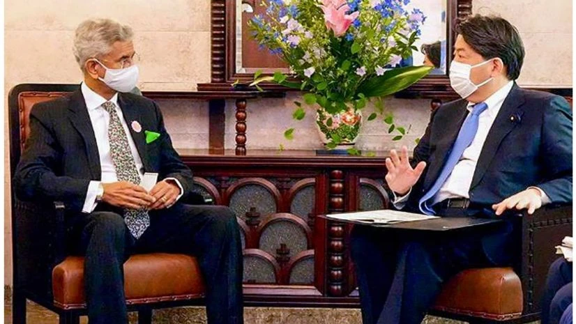 S. Jaishankar (L) Yoshimasa Hayashi (R) MAY 24, 2022** Tokyo: External Affairs Minister S. Jaishankar interacts with his Japanese counterpart Yoshimasa Hayashi during a meeting on the sidelines of the Quad Leaders' Summit, in Tokyo, Japan. (PTI Photo
