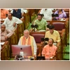 Suresh Kumar Khanna Lucknow: Uttar Pradesh Finance Minister Suresh Kumar Khanna presents the budget in UP Assembly, in Lucknow, Thursday, May 26, 2022. UP CM Yogi Adityanath is also seen. (PTI Photo