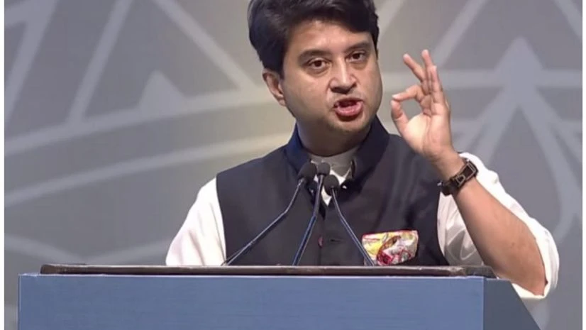 Jyotiraditya Scindia MAY 27, 2022** New Delhi: Union Civil Aviation Minister Jyotiraditya Scindia speaks during inauguration of Bharat Drone Mahotsav 2022, India's biggest drone festival, at Delhi's Pragati Maidan. (PTI Photo)(