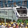 Chennai: Workers busy in production of  coaches of the Vande Bharat Express as media person document, at LHB Shed in Integrated Coach Factory (ICF) Chennai. (PTI Photo)