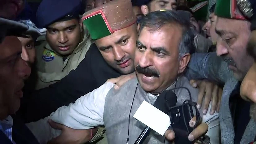 Congress leader Sukhvinder Singh Sukhu speaks to the media regarding the new Chief Minister of Himachal Pradesh outside state headquarters, in Shimla on Friday. Congress leader Sukhvinder Singh Sukhu speaks to the media regarding the new Chief Minister of Himachal Pradesh outside state headquarters, in Shimla on Friday.