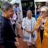 Former United States Secretary of State Hillary Clinton at a programme of the Self-Empowered Women's Association (SEWA) founded by social worker and Gandhian Ela Bhatt, in Ahmedabad on Sunday.
