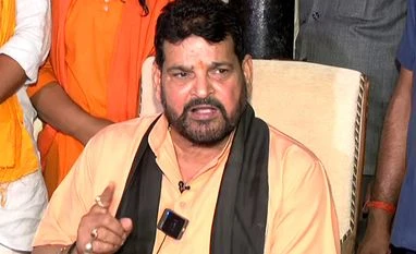 Those who created hurdles shouldn't be invited to Ram Temple: Brij Bhusan Former Wrestling Federation of India (WFI) chief Brijbhushan Sharan Singh speaks to the media on wrestlers' protest demanding his arrest, in Gonda on Saturday.
