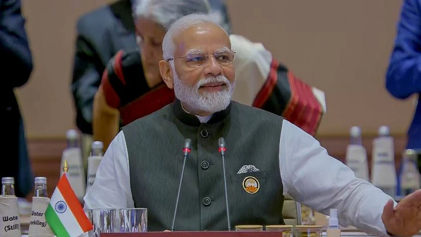 Prime Minister Narendra Modi announces adoption of G20 Leaders' Summit Declaration during the Summit's Session-1 on 'One Earth', at Bharat Mandapam of Pragati Maidan in New Delhi on Saturday. Prime Minister Narendra Modi announces adoption of G20 Leaders' Summit Declaration during the Summit's Session-1 on 'One Earth', at Bharat Mandapam of Pragati Maidan in New Delhi on Saturday.