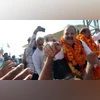 Bharatiya Janata Party (BJP) leaders Devender Rana and Surjit Salathia receive a warm welcome by the supporters, in Jammu on Saturday. Bharatiya Janata Party (BJP) leaders Devender Rana and Surjit Salathia receive a warm welcome by the supporters, in Jammu on Saturday.